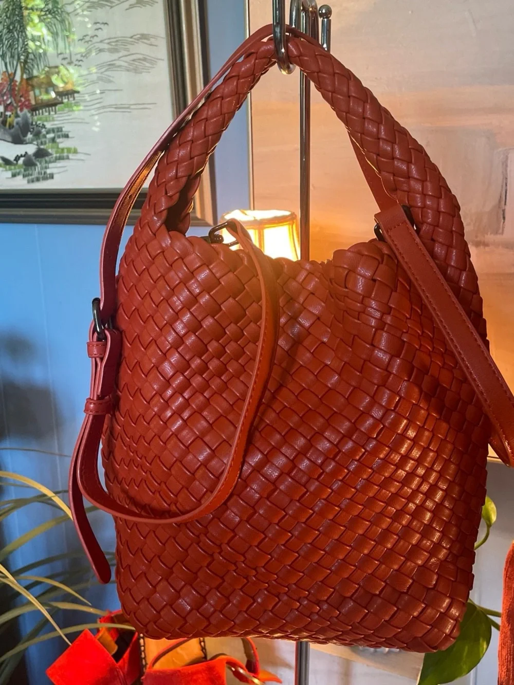 Braided Hobo Bag in Terracotta Red
